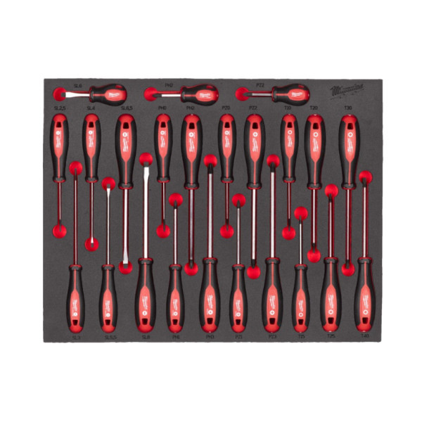 Pěnová vložka se sadou šroubováků Tri-Lobe ploché + PH + PZ +Torx 23 dílů , Milwaukee 4932479830