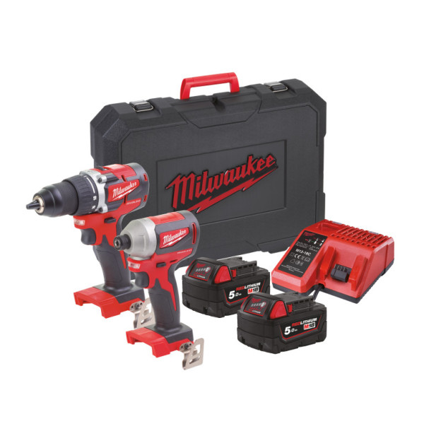 Aku bezuhlíkový set nářadí 18V, 2x 5,0Ah, kufr, Milwaukee 4933464718