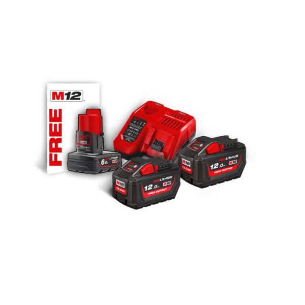 Sada akumulátorů a nabíječky 12V 1x 6,0Ah + 18V 2x 12Ah High Output, Milwaukee 4933464261