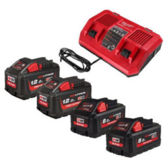 Sada akumulátorů a dvojnabíječky 18V 2x 8,0Ah + 2x 12Ah High Output, Milwaukee 4932492934