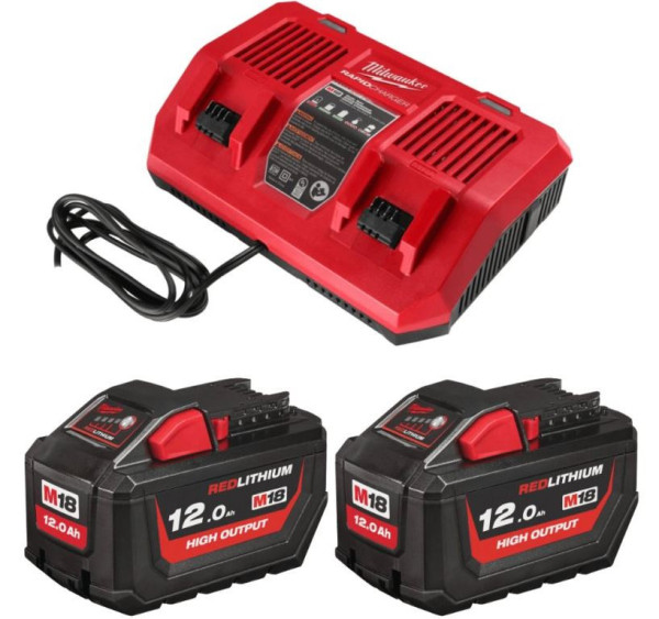 Sada akumulátorů a dvojnabíječky 18V 2x 12Ah High Output, Milwaukee 4932492935