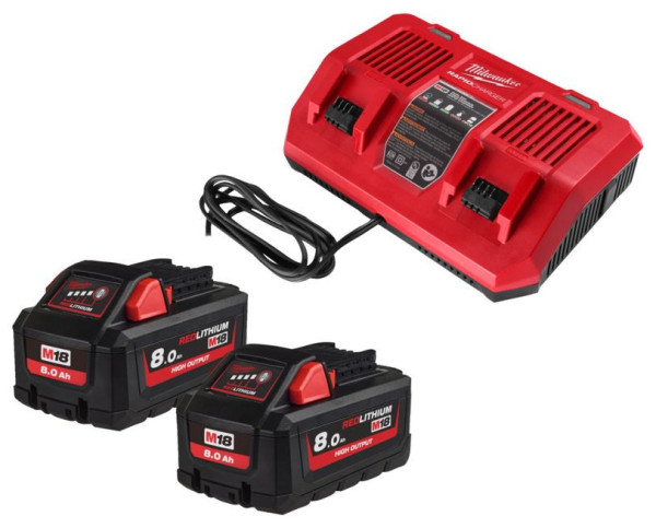 Sada akumulátorů a dvojnabíječky 18V 2x 8Ah High Output, Milwaukee 4932492936