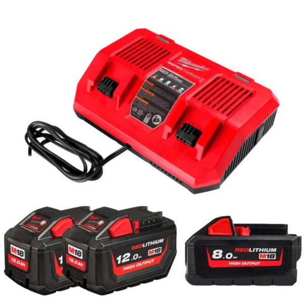 Sada akumulátorů a dvojnabíječky 18V 1x 8,0Ah + 2x 12Ah High Output, Milwaukee 4932492933